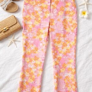 Vintge Lilly Pulitzer Floral Pink Cotton Stretch Pants Size 10 Y2K Resort Preppy